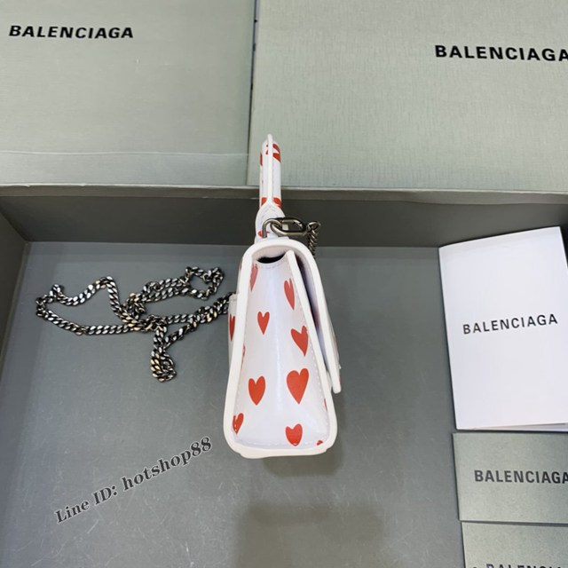 Balenciaga專櫃爆款手提女包 巴黎世家白色平紋桃心mini Hourglass沙漏包 fyj1006